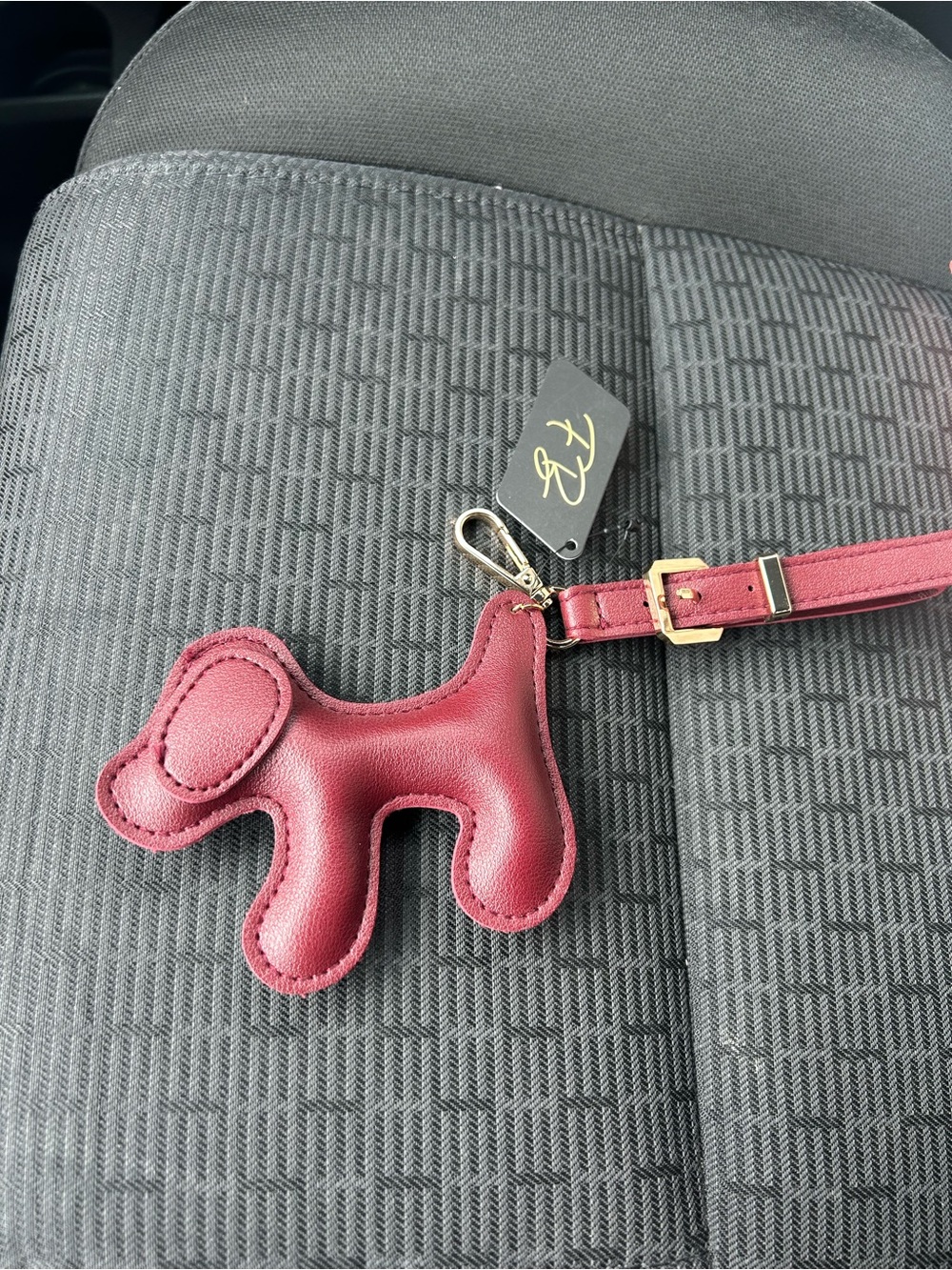 Dachshund Burgundy Leather Dog Charm Keychain with Strap